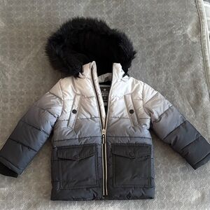 Kids Gradient Puffer Jacket with Faux Fur Hood
